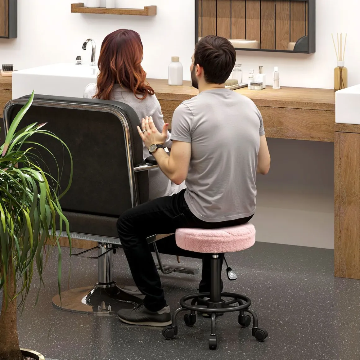 Taburete Wall Homcom diseño giratorio con ruedas Ø50x50-66 cm