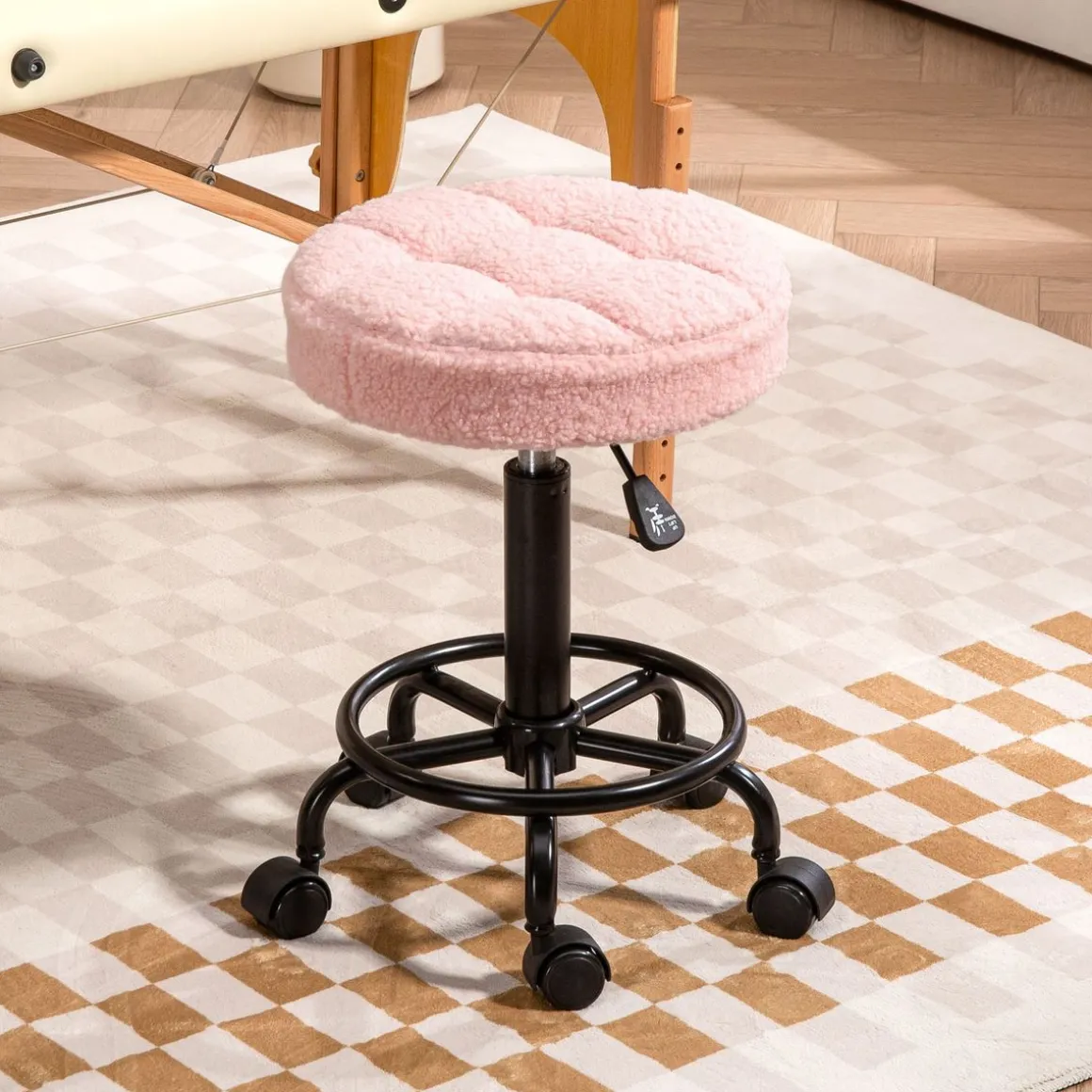 Taburete Wall Homcom diseño giratorio con ruedas Ø50x50-66 cm