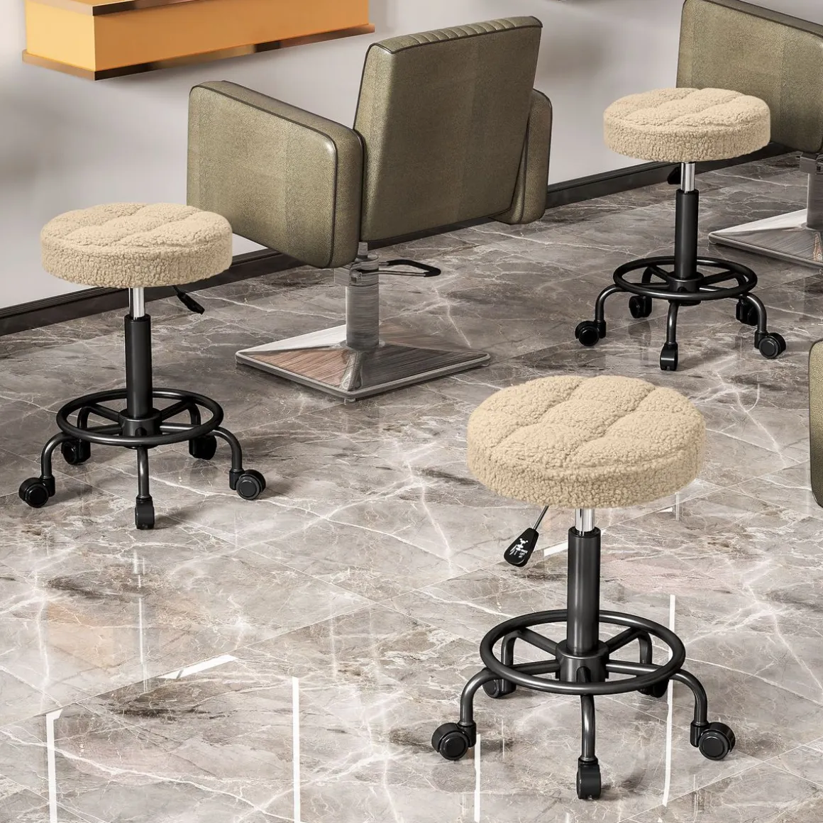 Taburete Wall Homcom diseño giratorio con ruedas Ø50x50-66 cm