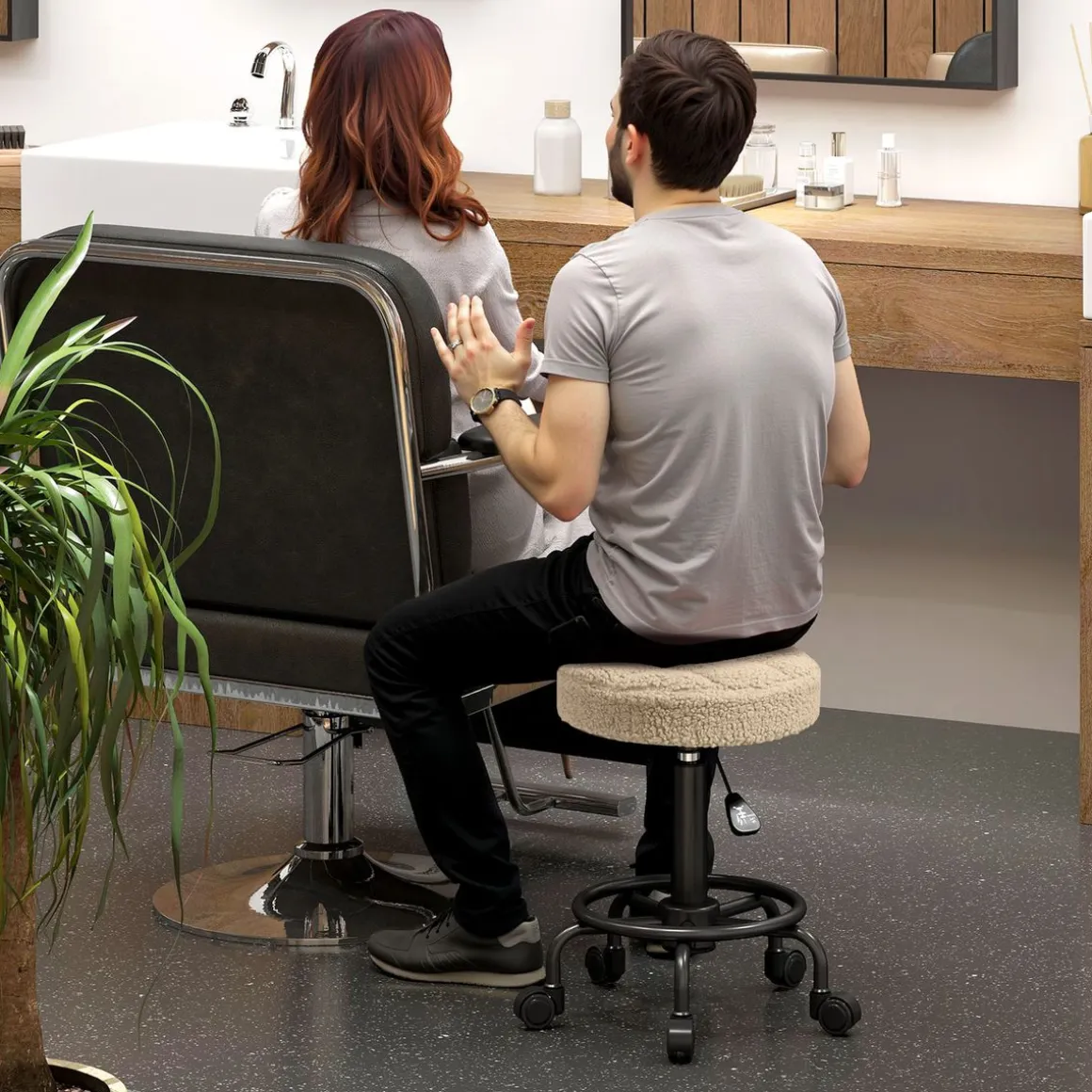 Taburete Wall Homcom diseño giratorio con ruedas Ø50x50-66 cm