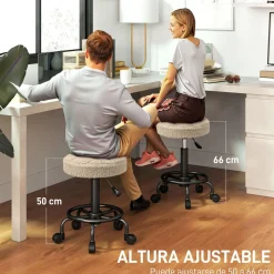 Taburete Wall Homcom diseño giratorio con ruedas Ø50x50-66 cm