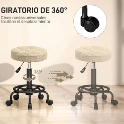 Taburete Wall Homcom diseño giratorio con ruedas Ø50x50-66 cm