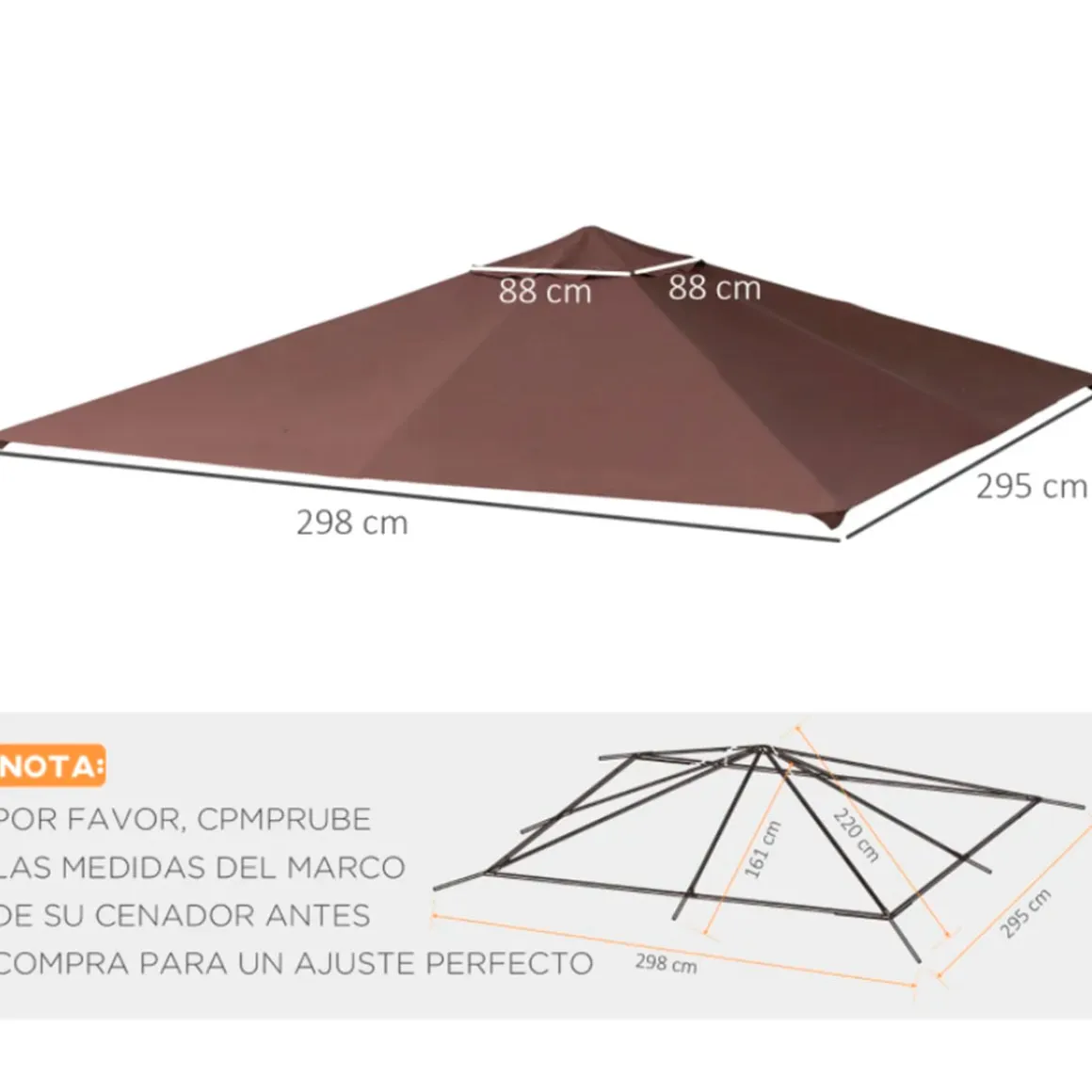 Techo de repuesto Outsunny para cenador 8 orificios de drenaje y ventilación 298x295 cm