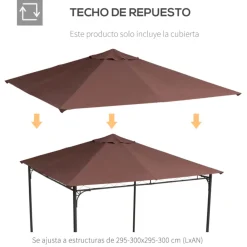 Techo de repuesto Outsunny para cenador 8 orificios de drenaje y ventilación 298x295 cm