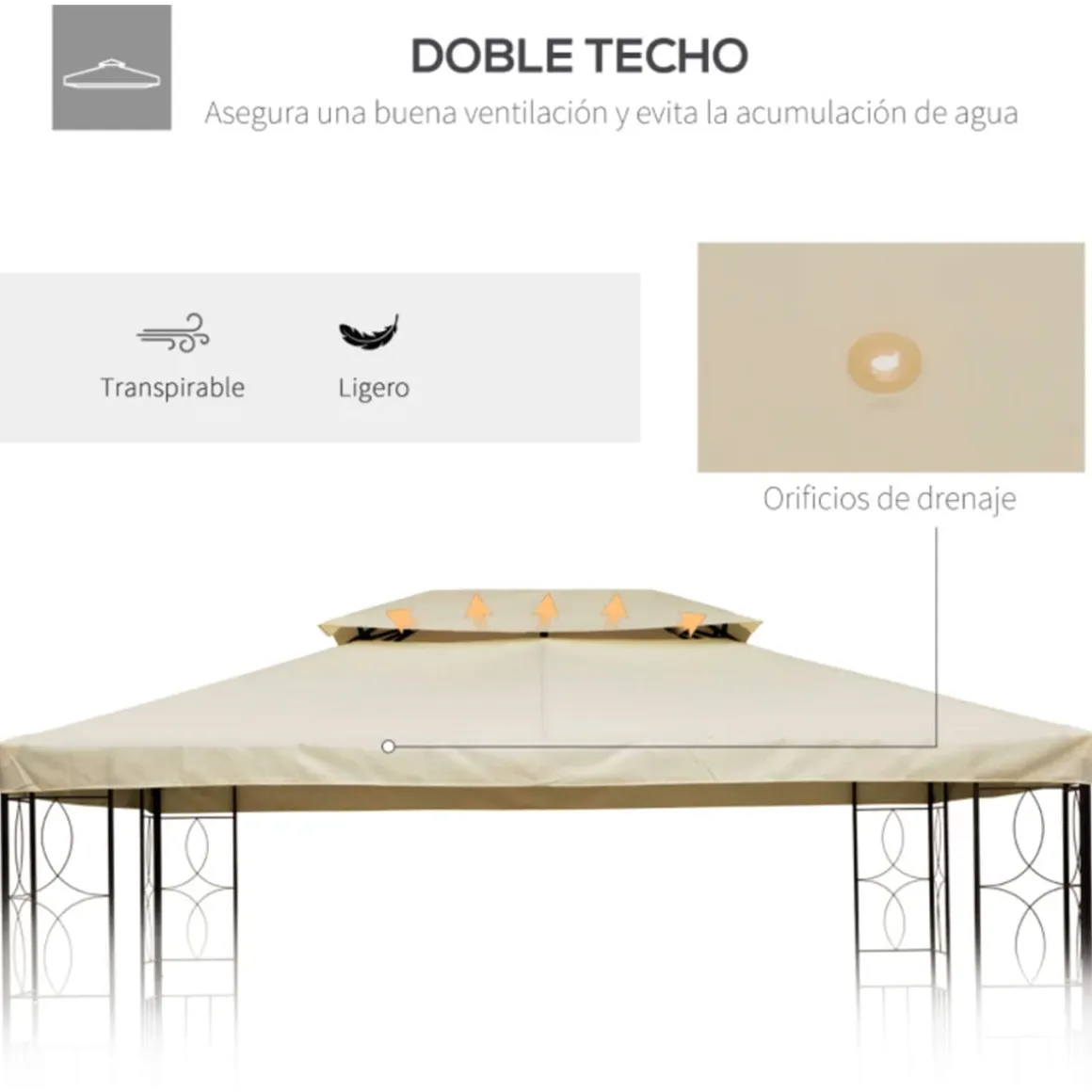 Techo de repuesto para carpa Outsunny 2 niveles crema 400x300 cm