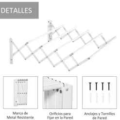 Tendedero de pared extensible Homcom 5 barras blanco 20x60x63,5 cm