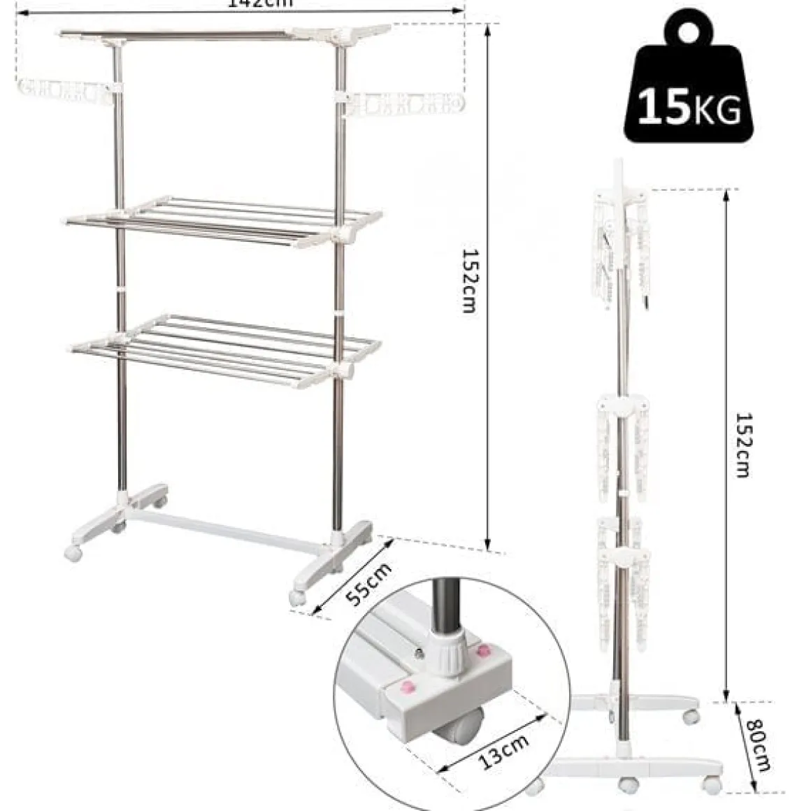 Tendedero de ropa Homcom 3 niveles con ruedas plegable 152x80-142x55 cm