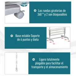 Tendedero de ropa Homcom 3 niveles con ruedas plegable 152x80-142x55 cm