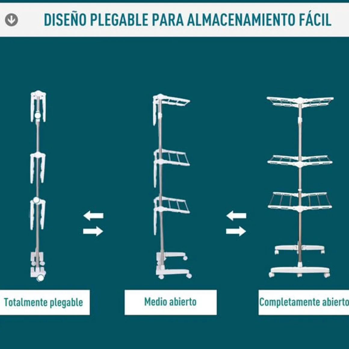 Tendedero de ropa Homcom 3 niveles con ruedas plegable 152x80-142x55 cm