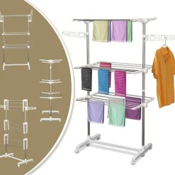 Tendedero de ropa Homcom 3 niveles con ruedas plegable 152x80-142x55 cm