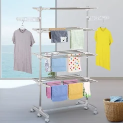 Tendedero de ropa Homcom 4 niveles con ruedas plegable 172x80-142x55 cm