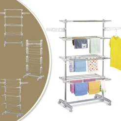Tendedero de ropa Homcom 4 niveles con ruedas plegable 172x80-142x55 cm