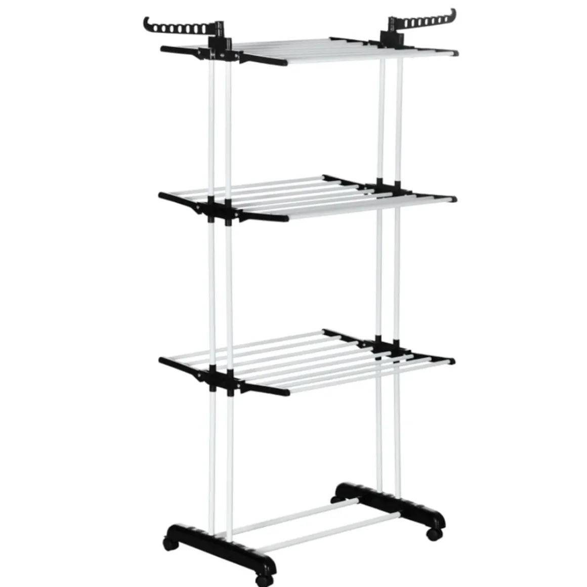 Tendedero plegable Homcom 3 niveles con alas plegables y colgadores negro/blanco 177x73x64 cm