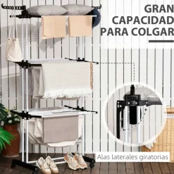 Tendedero plegable Homcom 3 niveles con alas plegables y colgadores negro/blanco 177x73x64 cm