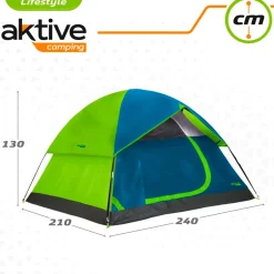 Tienda de campaña Aktive Camping 4 personas doble techo verde/azul 130x240x210 cm