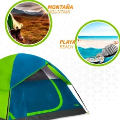 Tienda de campaña Aktive Camping 4 personas doble techo verde/azul 130x240x210 cm