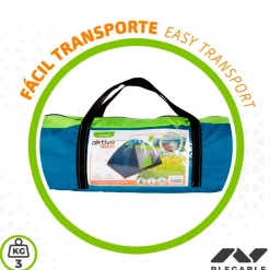 Tienda de campaña Aktive Camping 4 personas con toldo verde/azul 130x240x210 cm