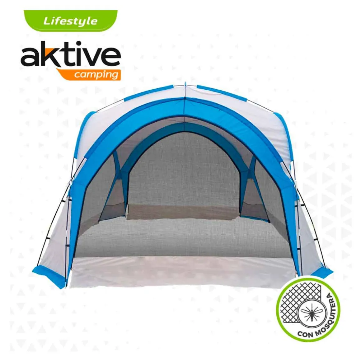 Tienda de campaña Aktive con mosquitera azul/gris 260x350x350 cm