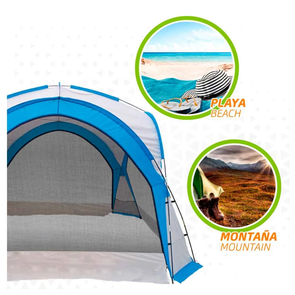 Tienda de campaña Aktive con mosquitera azul/gris 260x350x350 cm