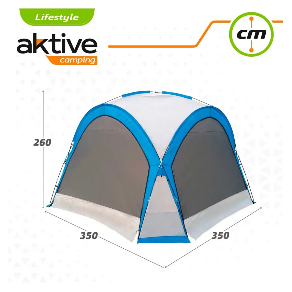 Tienda de campaña Aktive con mosquitera azul/gris 260x350x350 cm