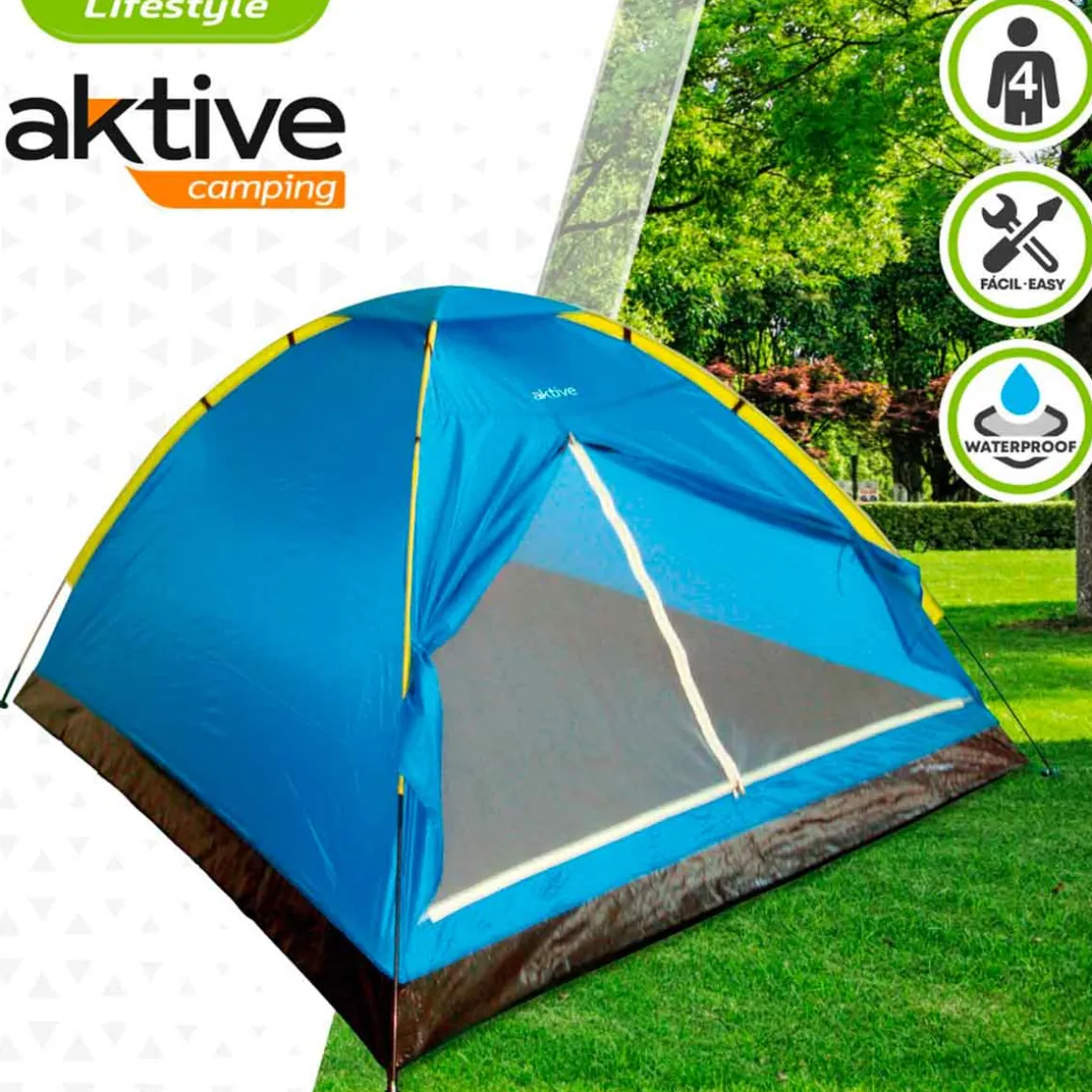 Tienda de campaña Dome Aktive Camping 4 personas azul 130x210x240 cm