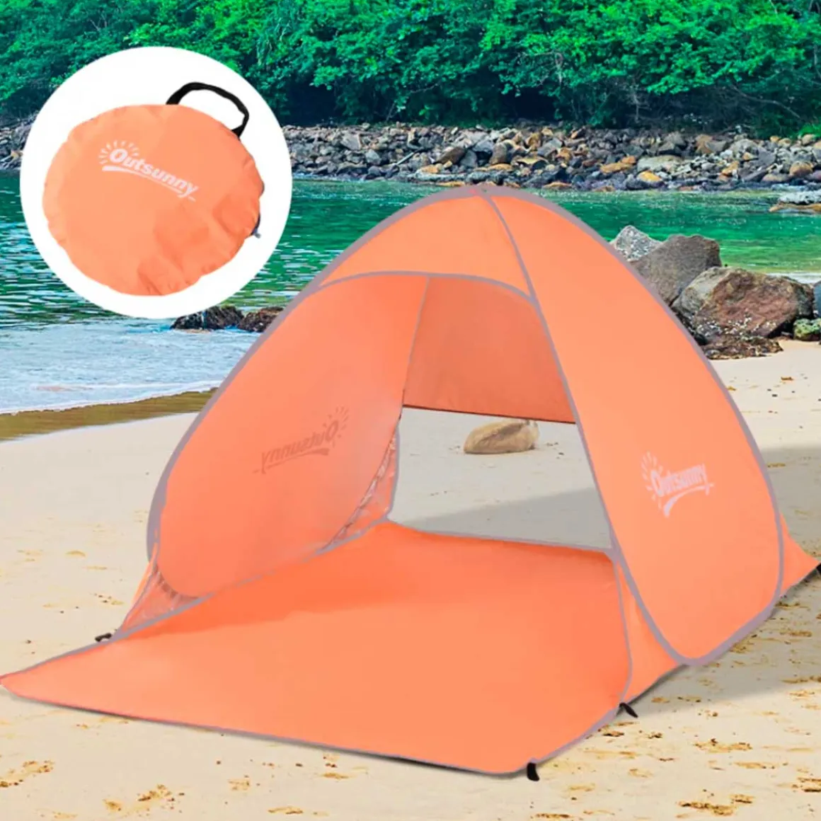 Tienda de campaña Outsunny 1/2 plazas pop-up naranja 119x150x200 cm