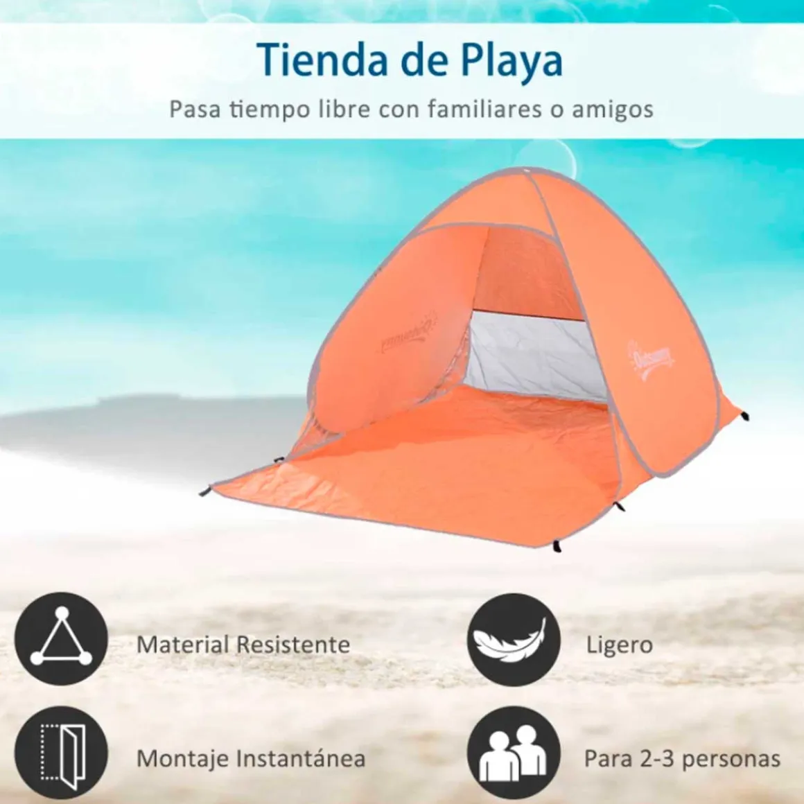 Tienda de campaña Outsunny 1/2 plazas pop-up naranja 119x150x200 cm