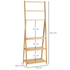 Toallero de pie Camelot Homcom 3 barras + 3 estantes bambú natural 152x53x40,5 cm