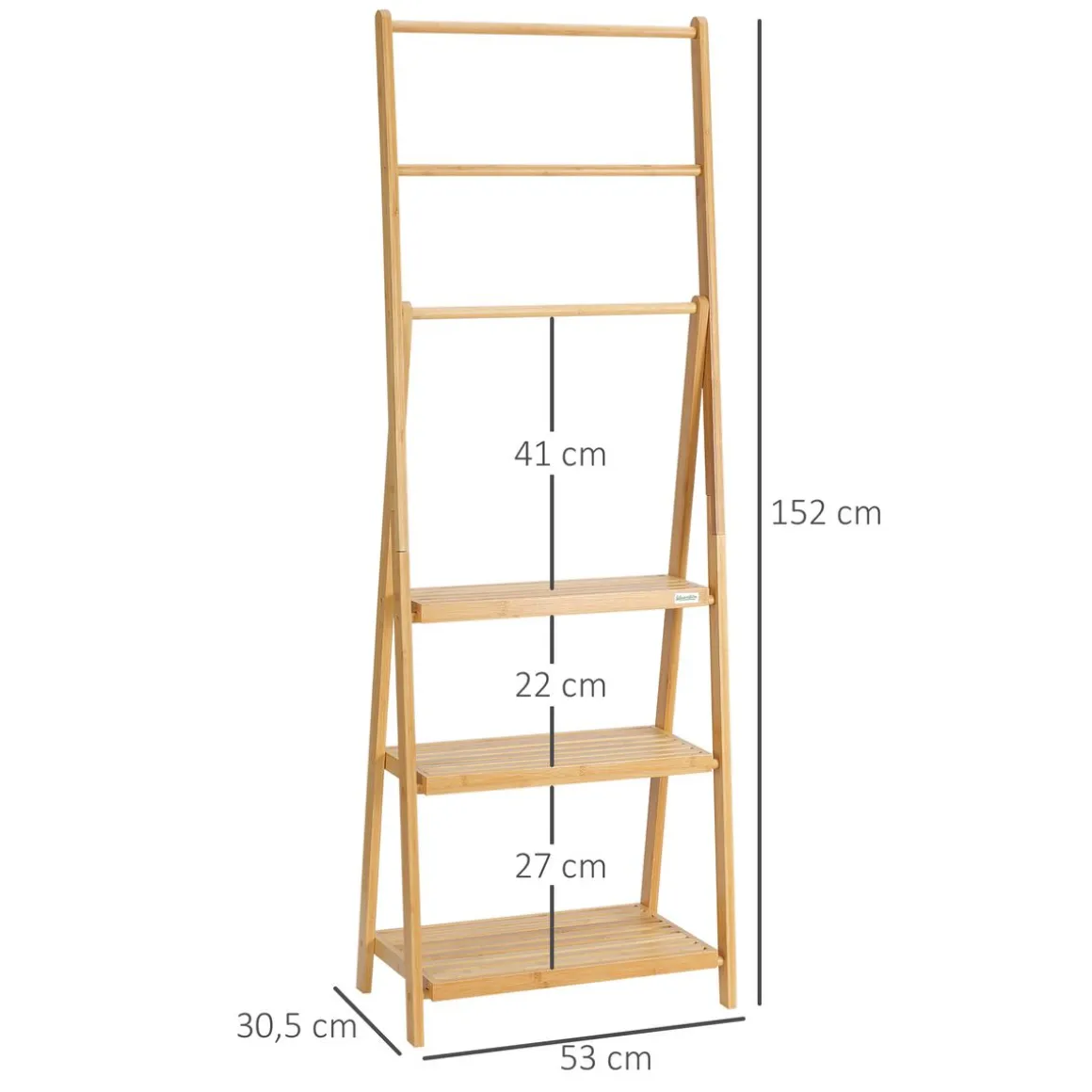 Toallero de pie Camelot Homcom 3 barras + 3 estantes bambú natural 152x53x40,5 cm