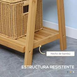 Toallero de pie Camelot Homcom 3 barras + 3 estantes bambú natural 152x53x40,5 cm