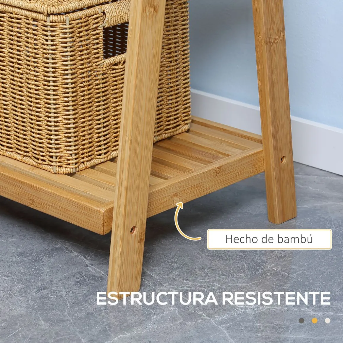 Toallero de pie Camelot Homcom 3 barras + 3 estantes bambú natural 152x53x40,5 cm