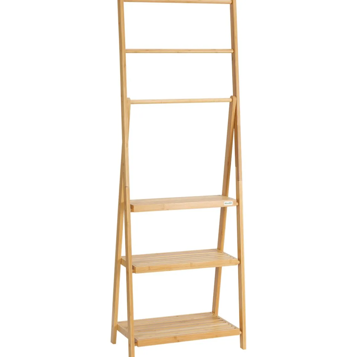 Toallero de pie Camelot Homcom 3 barras + 3 estantes bambú natural 152x53x40,5 cm
