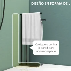 Toallero de pie Excalibur Homcom forma L 2 barras para colgar metal negro 78x35,5x20 cm