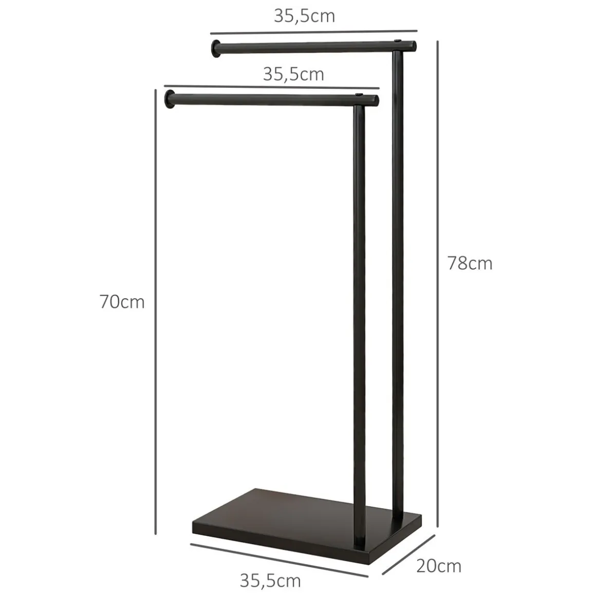 Toallero de pie Excalibur Homcom forma L 2 barras para colgar metal negro 78x35,5x20 cm