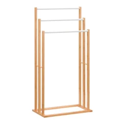 Toallero de pie Homcom 3 barras 3 alturas natural/blanco 94x48x25,8 cm
