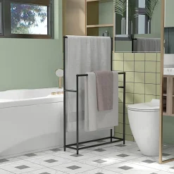 Toallero de pie Lanzarote Homcom 2 barras para colgar metal negro 110x66x20 cm