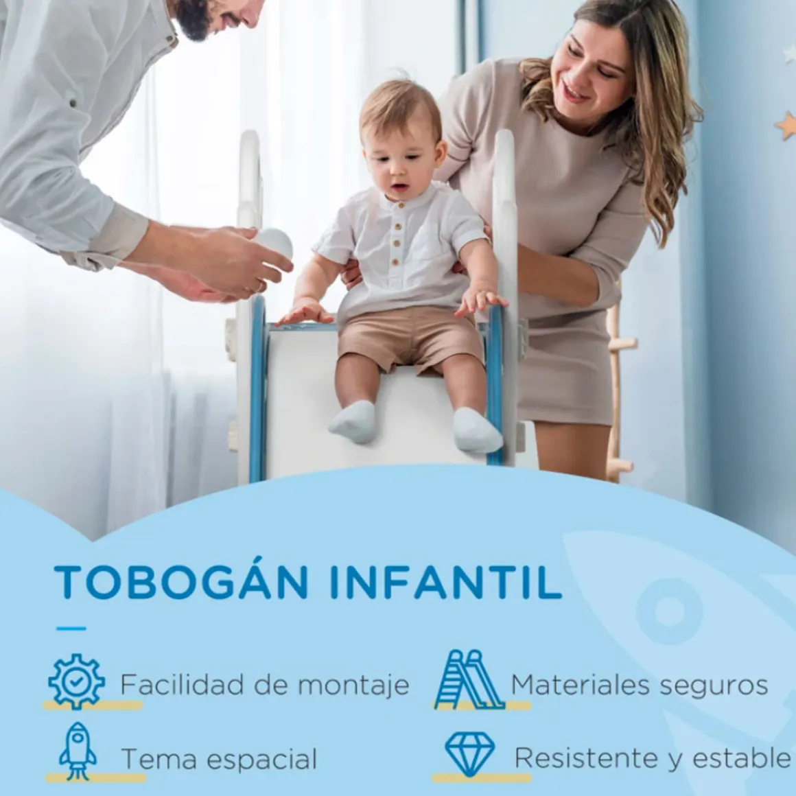 Tobogán infantil AiyaPlay con 3 escalones azul/gris 80x46,5x157 cm
