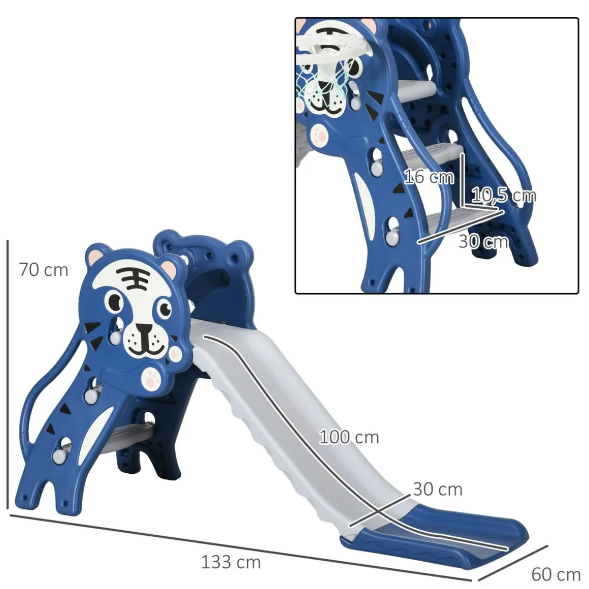 Tobogán infantil Aiyaplay con escaleras + canasta 74x131x50 cm