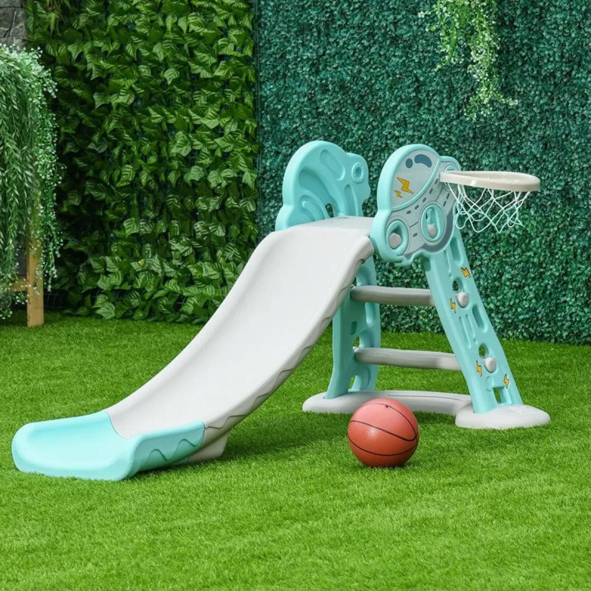 Tobogán infantil Homcom con canasta +18M azul/gris 75x35x140 cm