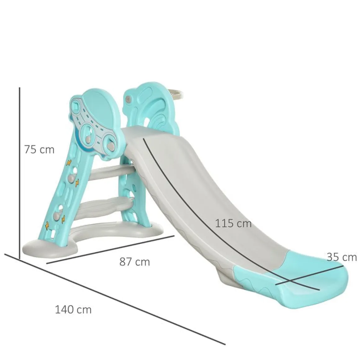 Tobogán infantil Homcom con canasta +18M azul/gris 75x35x140 cm