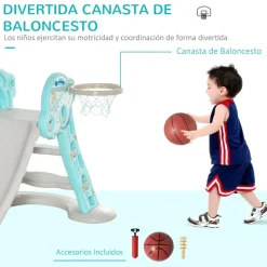 Tobogán infantil Homcom con canasta +18M azul/gris 75x35x140 cm