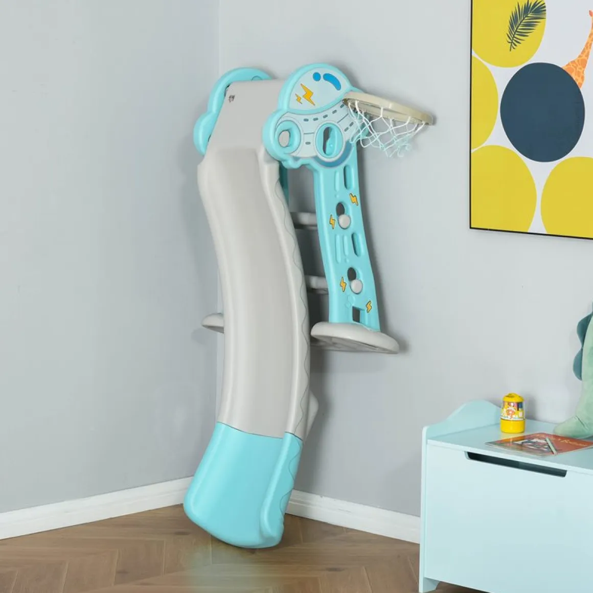 Tobogán infantil Homcom con canasta +18M azul/gris 75x35x140 cm