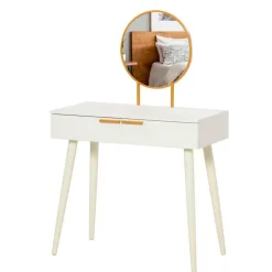 Tocador con espejo Homcom 2 cajones blanco/dorado 123x80x40 cm