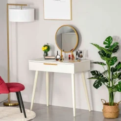 Tocador con espejo Homcom 2 cajones blanco/dorado 123x80x40 cm