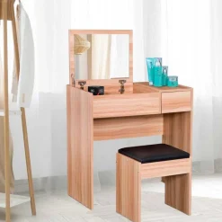 Tocador con taburete Homcom con espejo abatible madera