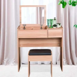 Tocador con taburete Homcom con espejo abatible madera