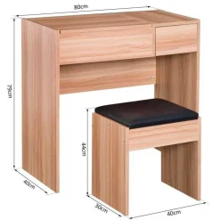 Tocador con taburete Homcom con espejo abatible madera