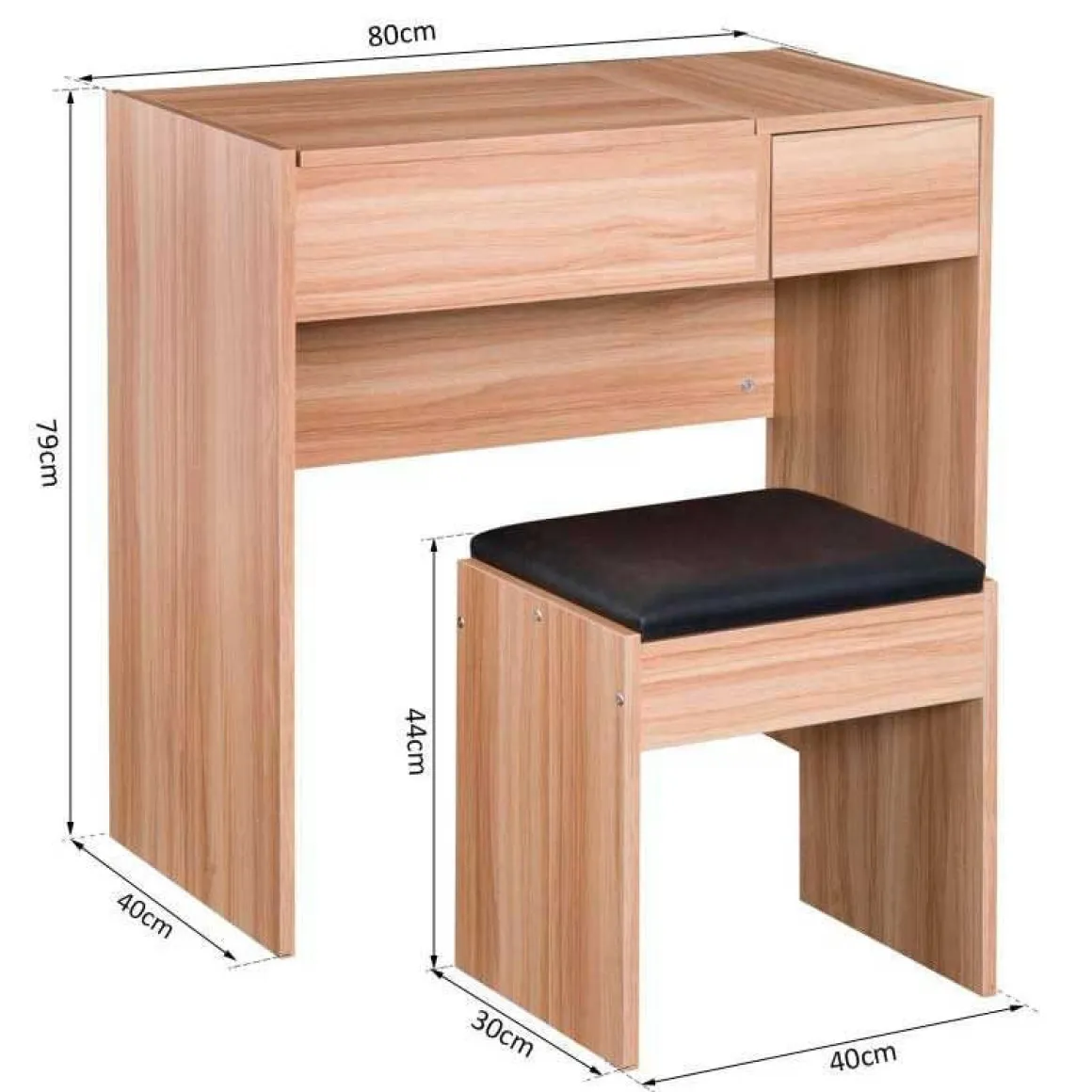 Tocador con taburete Homcom con espejo abatible madera