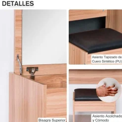 Tocador con taburete Homcom con espejo abatible madera