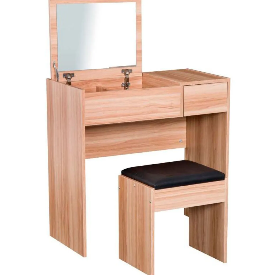 Tocador con taburete Homcom con espejo abatible madera